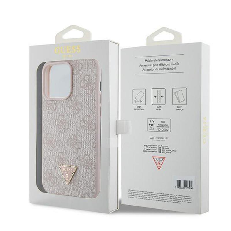 Guess GUHCP15XP4TDPP Strass Triangle Metal Logo Back Leather Cover (iPhone 15 Pro Max) pink
