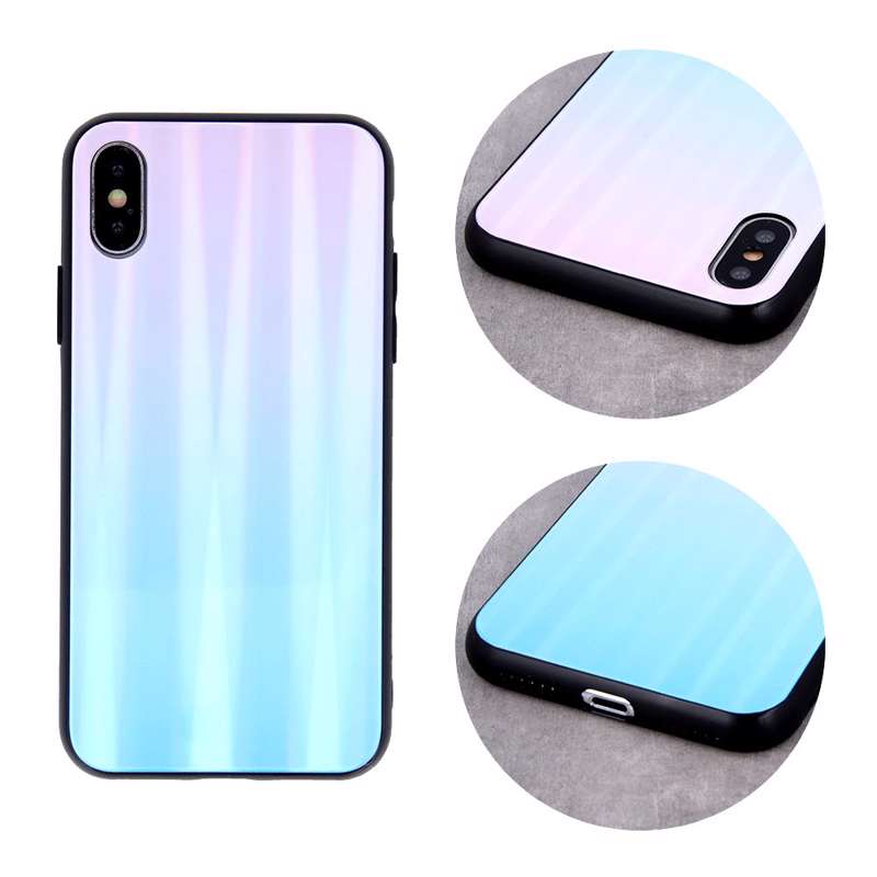 Aurora Glass Case Back Cover (Huawei P40 Lite E) blue-pink