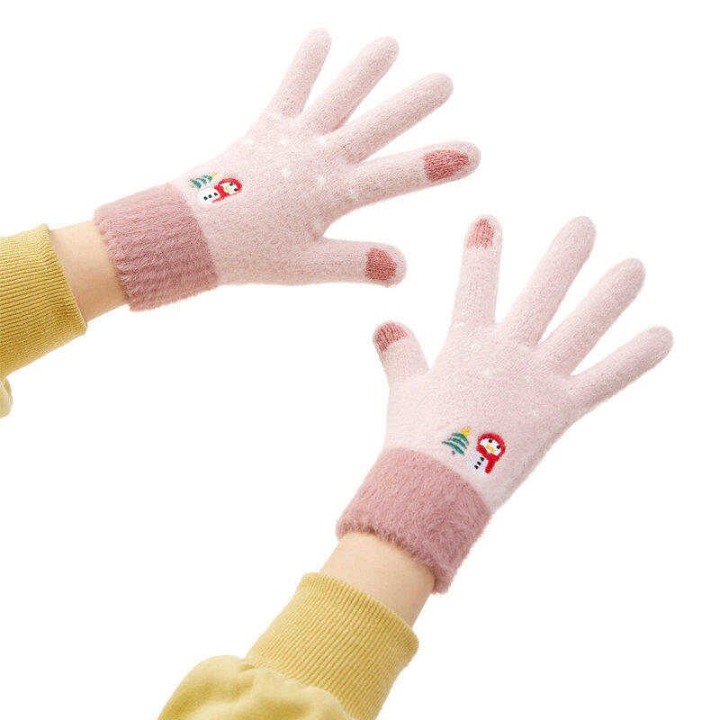 Women's Snowman Χειμερινά Braided Πλεκτά Γάντια Touch (pink)