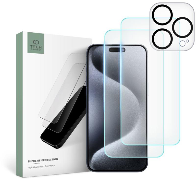 Tech-Protect Supreme Tempered Glass Set 2 / 1 Pack (iPhone 15 Pro Max) clear