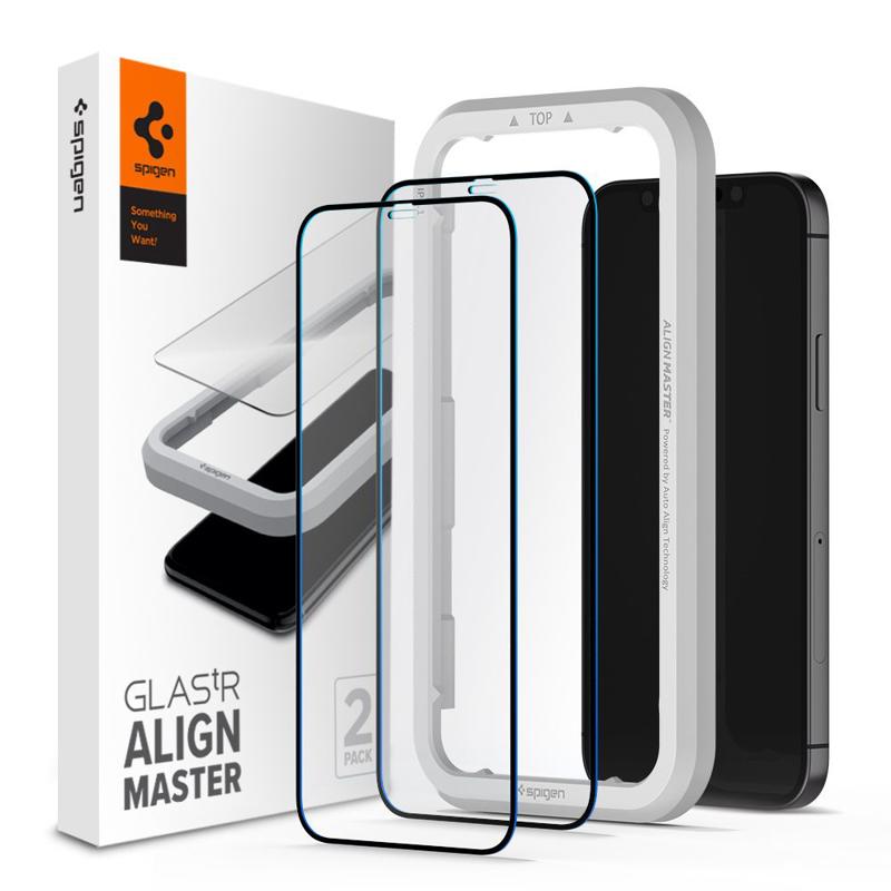 Spigen® GLAS.tR™ ALIGNmaster™ (x2Pack) Full Face Tempered (iPhone 12 / 12 Pro) black
