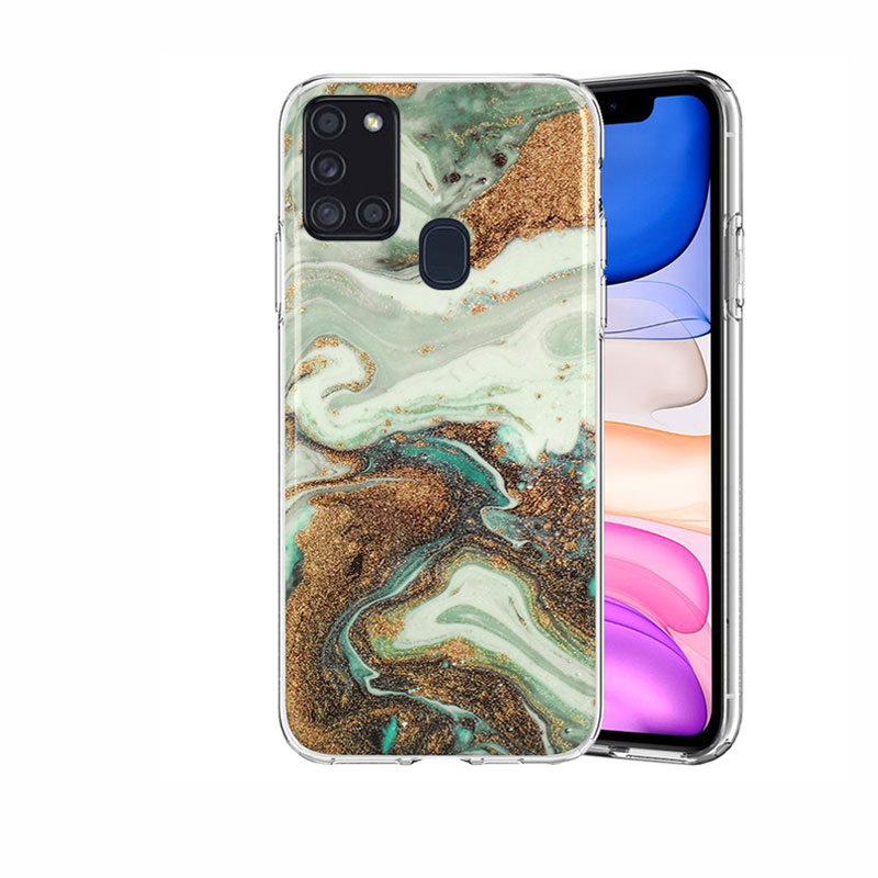 Marble Glitter Case Back Cover (Samsung Galaxy A21S) design 5 cyan-white