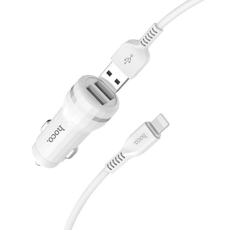 Hoco Staunch Z27 Car Charger 2xUSB 2,4A with Lightning Cable (white)