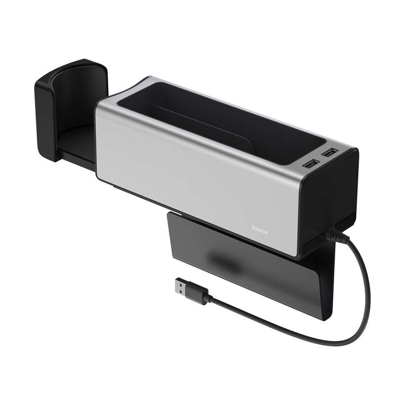 Baseus Deluxe Armrest Τεμπέλης Αυτοκινήτου 2x USB Charging Hub (CRCWH-A0S) silver
