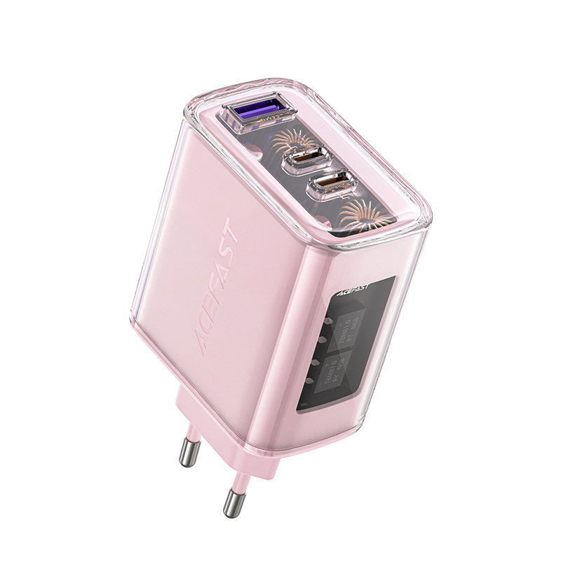 Acefast A45 GaN Wall Charger 65W (1xUSB, 2xType-C) pink