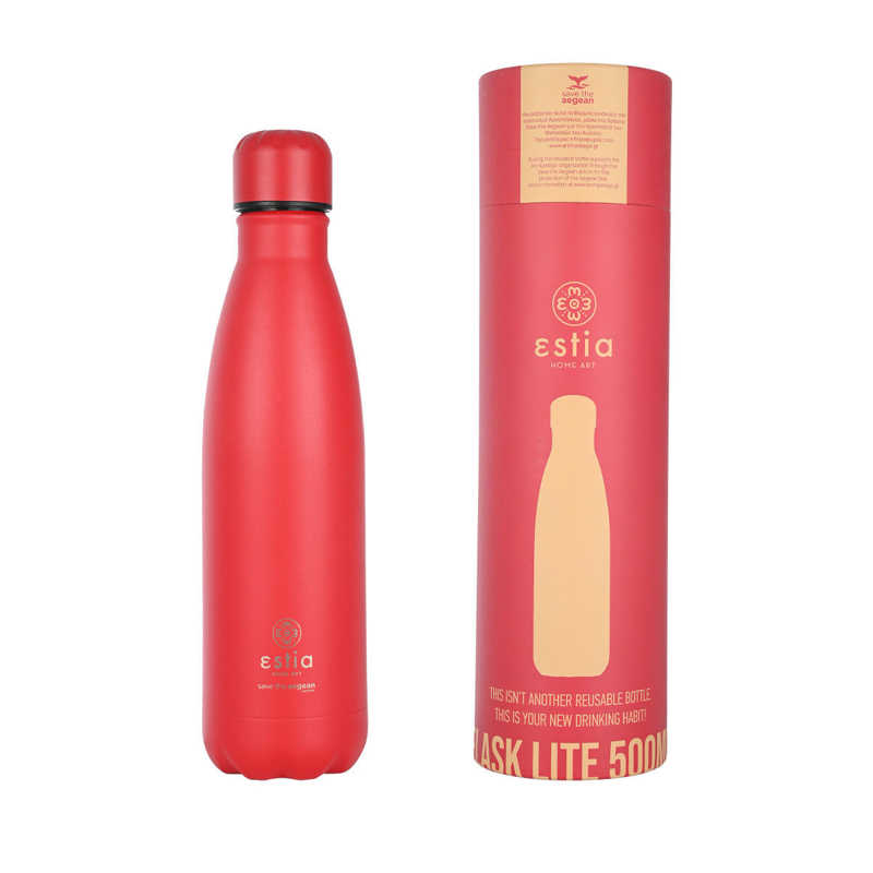 Estia Travel Flask Lite 500ml Save Τhe Aegean (Scarlet Red)