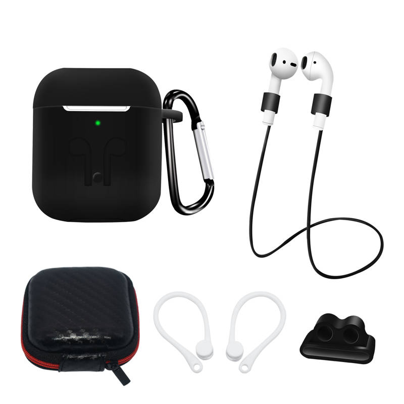 Silicone Θήκη Set Ear Hook/Neck Strap/Watch Strap /Carabiner (Apple AirPods Pro 1 / 2) black