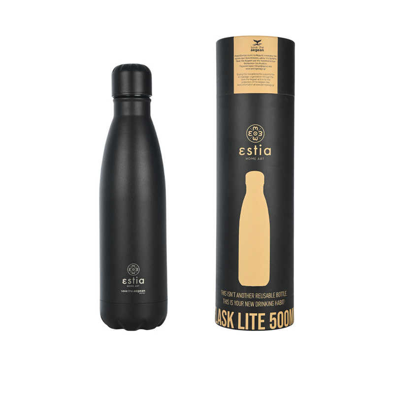 Estia Travel Flask Lite 500ml Save Τhe Aegean (Midnight Black)