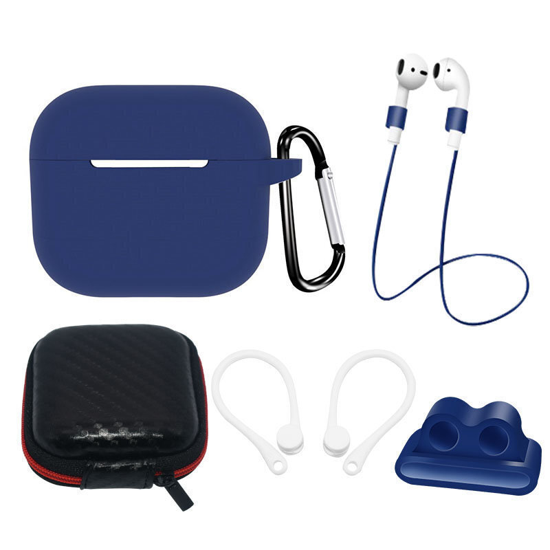 Silicone Θήκη Set Ear Hook/Neck Strap/Watch Strap /Carabiner (Apple AirPods 3) blue