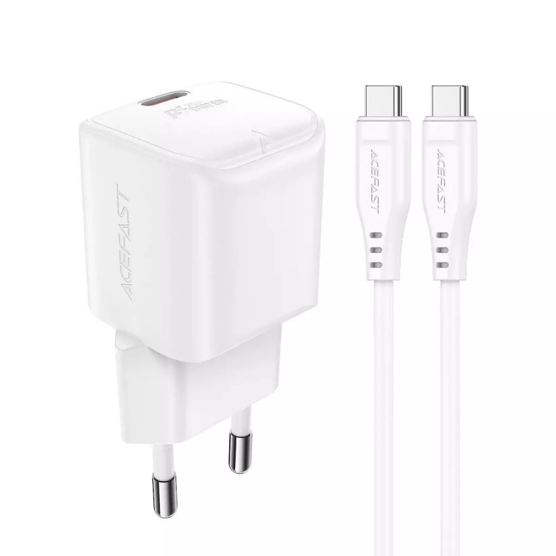 Acefast A73 Mini PD GaN Wall Charger 30W Type-C + Cable (white)