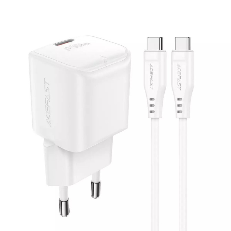 Acefast A77 Mini PD GaN Wall Charger 30W Type-C + Cable (white)