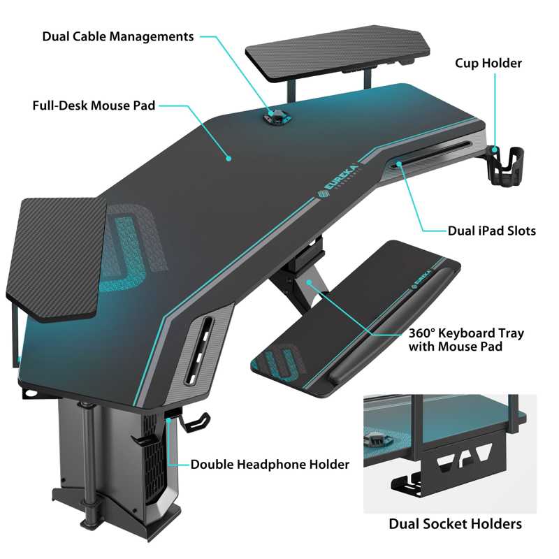 Gaming Desk Γραφείο Eureka Ergonomic® ERK-AED-E70B-V3 180x60x75εκ.