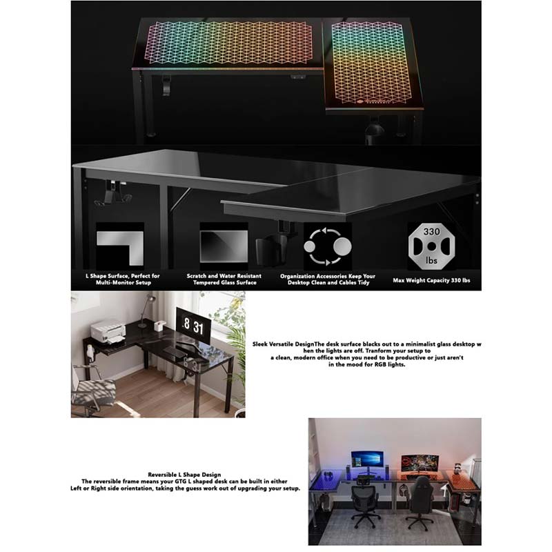 Gaming Desk Γραφείο Eureka Ergonomic® ERK-GD-L60R-B 152x101x76 εκ.