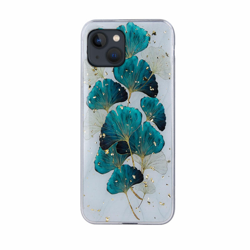 Gold Glam Back Cover Case (iPhone 15) leaves