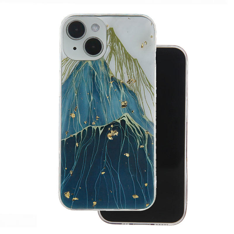 Gold Glam Back Cover Case (iPhone 15) mountain