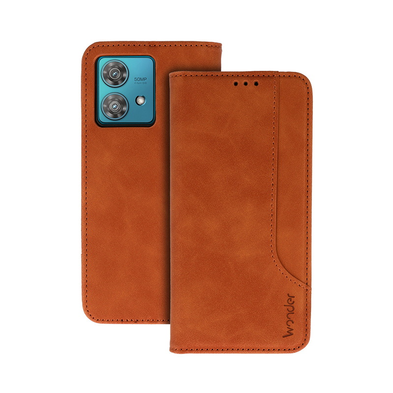 Wonder Prime PU Leather Book Case (Motorola Edge 40 Neo) brown