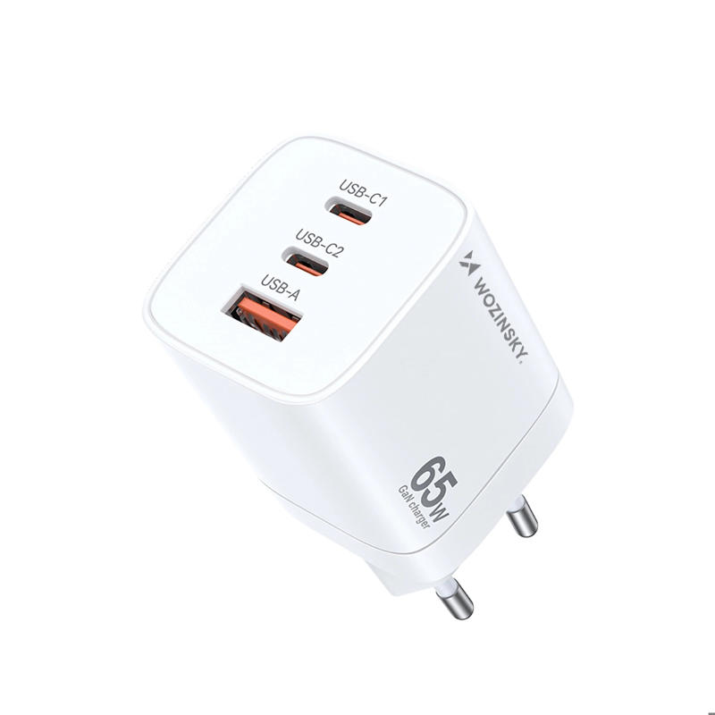 Wozinsky CGWCW GaN Wall Charger 65W USB-A / 2 x Type-C (white)