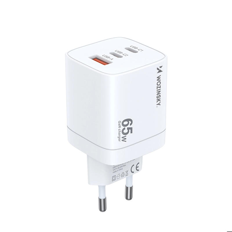 Wozinsky CGWCW GaN Wall Charger 65W USB-A / 2 x Type-C (white)