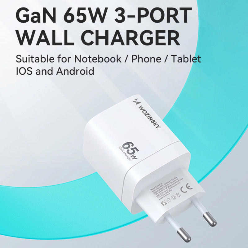 Wozinsky CGWCW GaN Wall Charger 65W USB-A / 2 x Type-C (white)