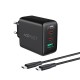 Acefast A13 Wall Charger 2x Type-C / USB-A 65W PD QC3.0 AFC FCP (with Type-C Cable 1.2m) black