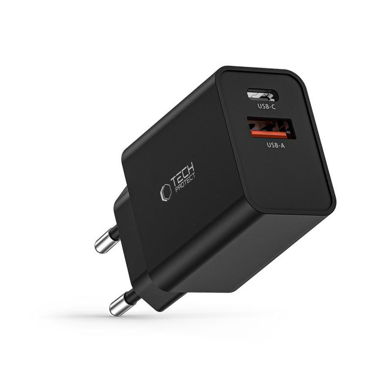 Tech-Protect NC 30W Wall Charger (1x Type-C 1x USB-A) PD QC3.0 (black)