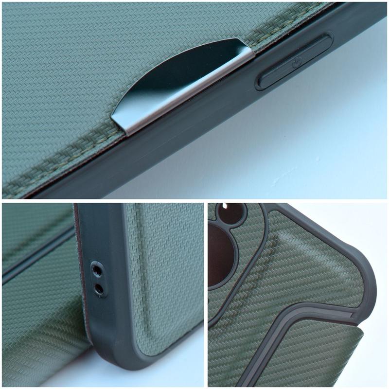 Forcell Razor Carbon Book Cover Case (iPhone 16 Pro) dark green