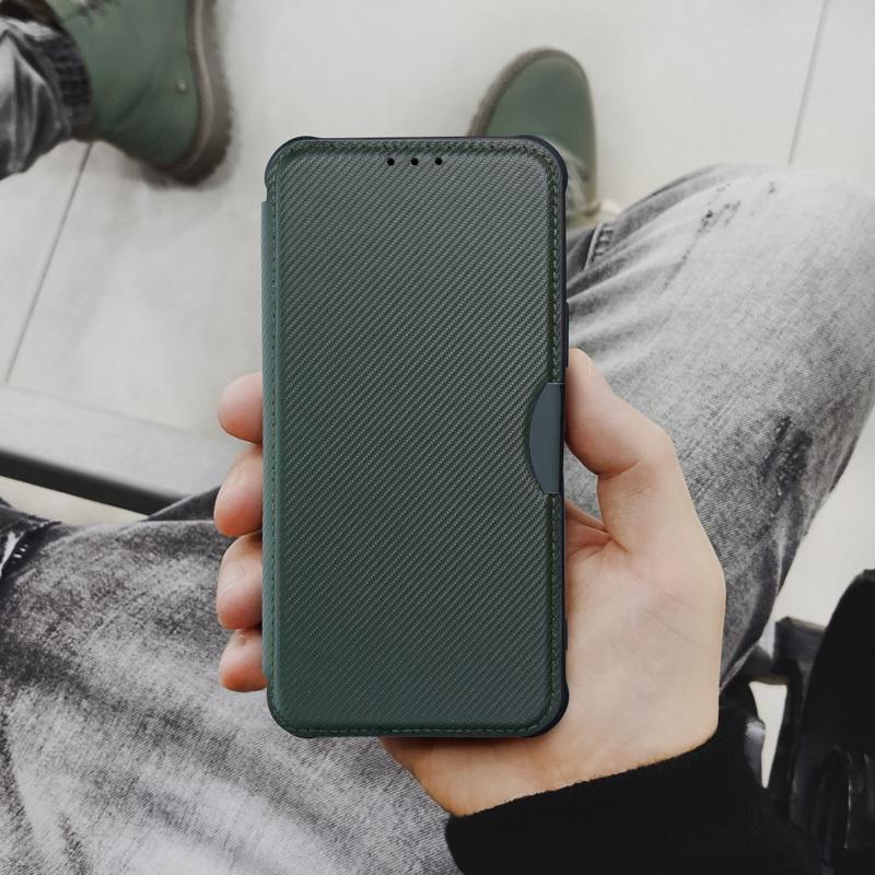 Forcell Razor Carbon Book Cover Case (iPhone 16 Pro) dark green