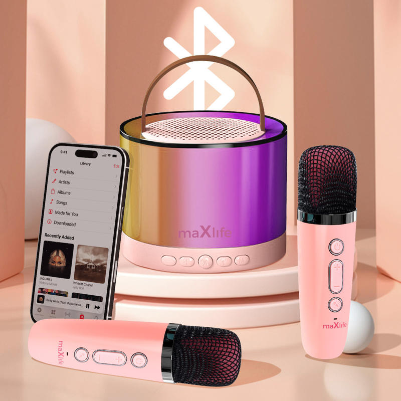 Maxlife Bluetooth Ασύρματο Ηχείο με 2 Μικρόφωνα Karaoke (MXKS-200) pink