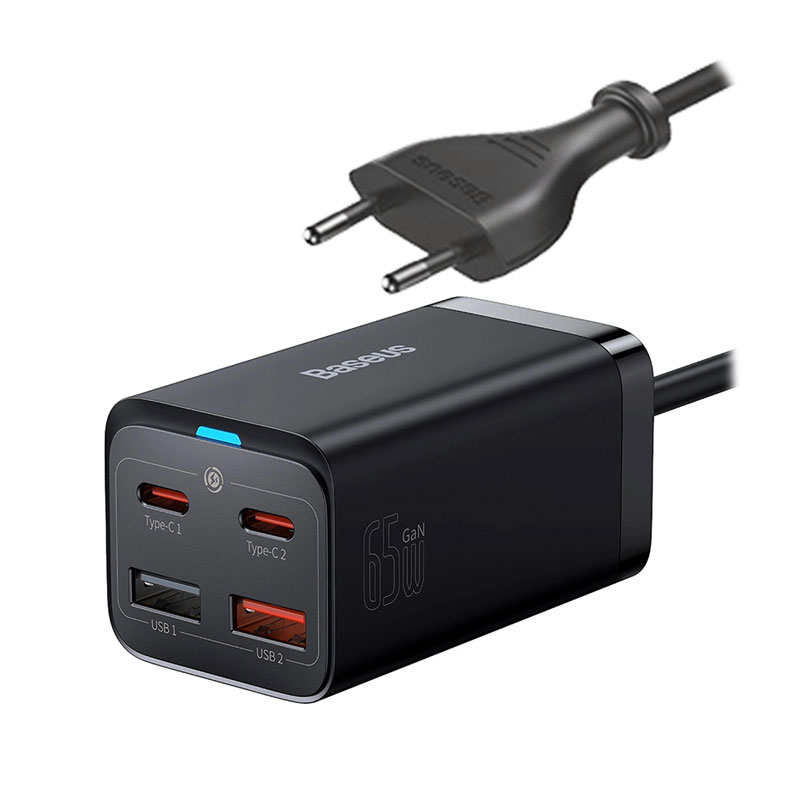 Baseus GaN3 Pro Fast Charger 2x Type-C / 2x USB-A 65W + Type-C / Type-C Cable 1m (black) Baseus GaN3 Pro Fast Charger 2x Type-C / 2x USB-A 65W + Type-C / Type-C Cable 1m (black)