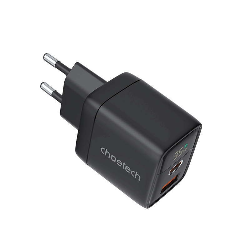 Choetech PD6052 GaN Wall Charger 35W Type-C / USB-A PD with display (black)