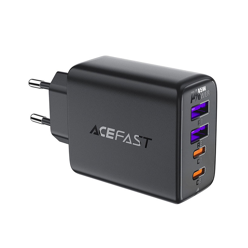 Acefast A61 45W GaN Wall Charger PD 2x Type-C / 2x USB-A (black)