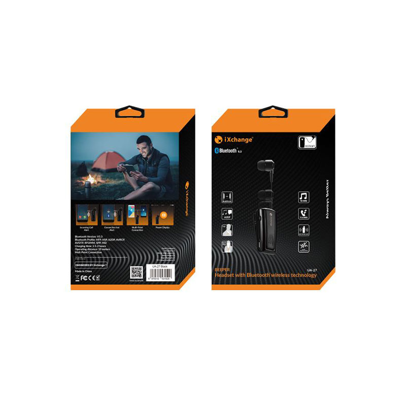 Ακουστικό Πέτου Bluetooth iXchange UA27 In-ear (black)